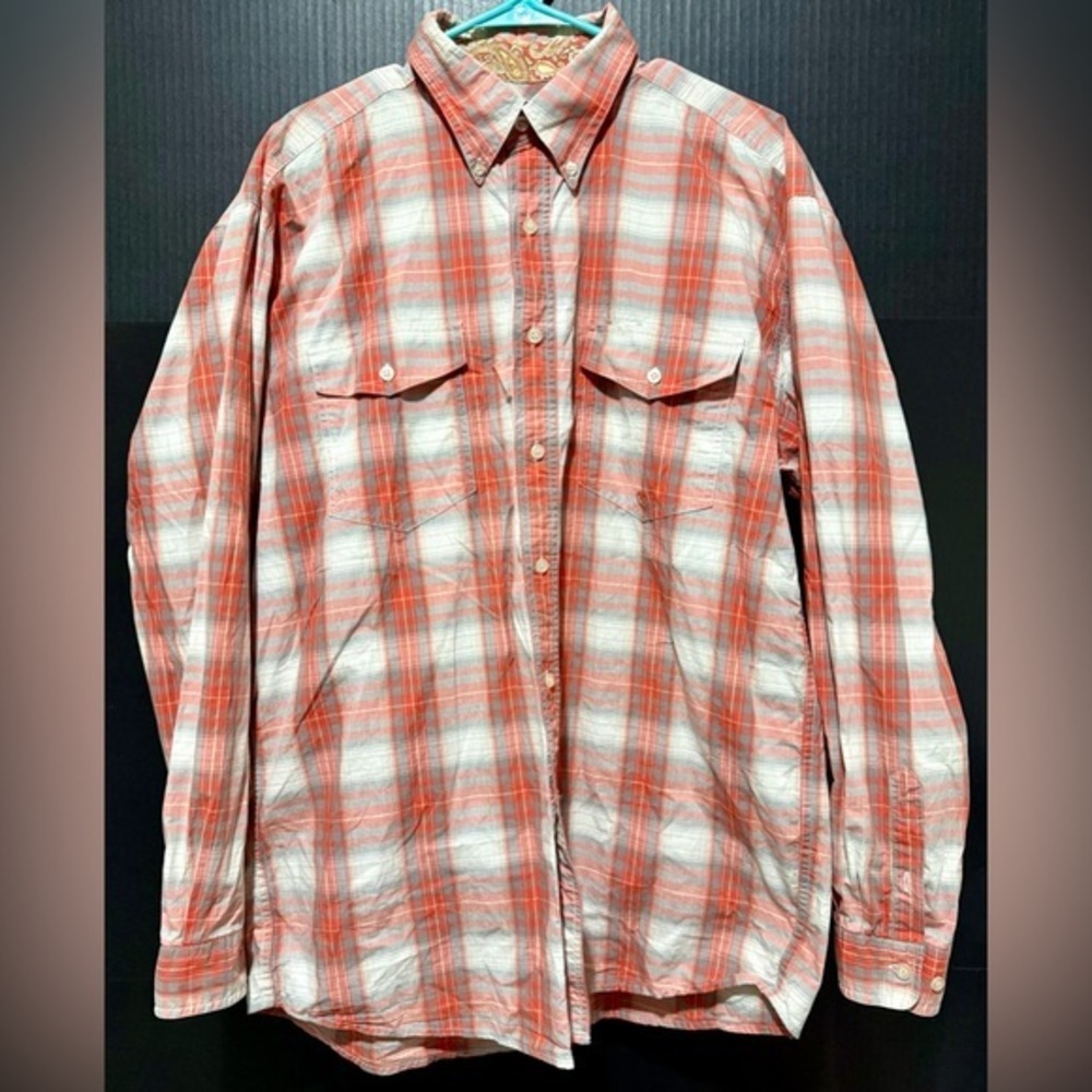 🛷Roper Orange Plaid w/paisley inlay long sleeve button down shirt